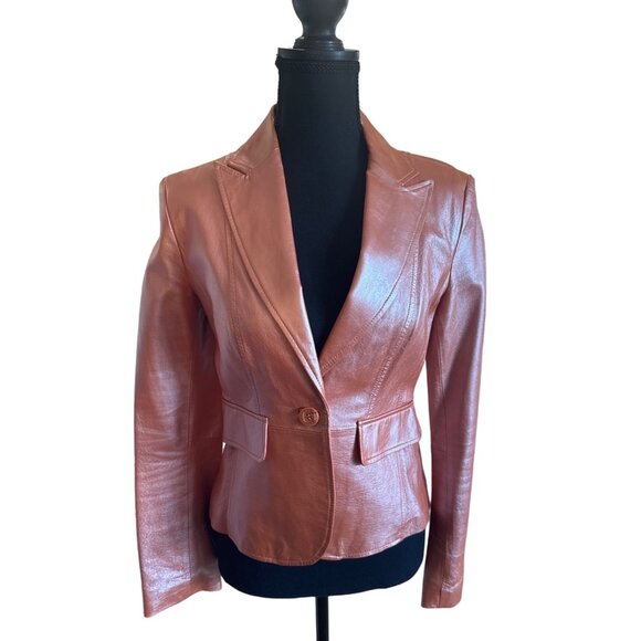 Worthington Jackets & Blazers - Vintage Worthington XS Iridescent Coral Leather Blazer Jacket Y2K 90s Disco 70s